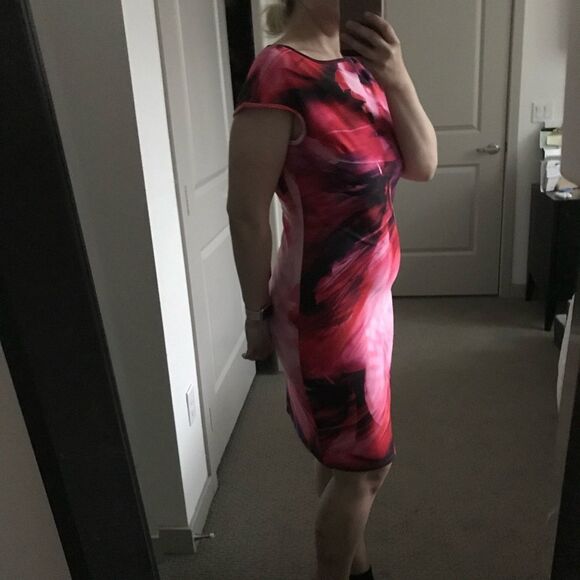 Julia Jordan Fuchsia Digital Print Scuba Business Office Cap Sleeve Dress Size 8 - Picture 4 of 9